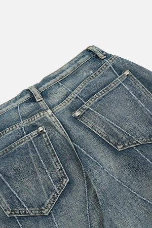 Concert Outfit Spider Web Topstitched Loose Jeans