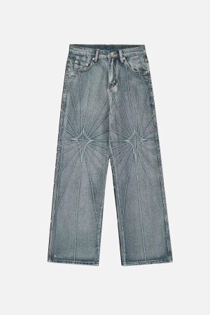 Concert Outfit Spider Web Topstitched Loose Jeans