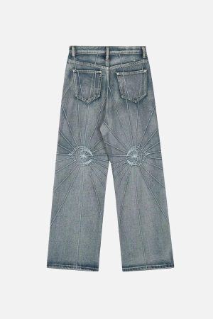 Concert Outfit Spider Web Topstitched Loose Jeans