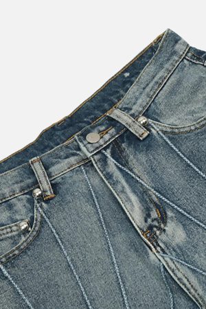 Concert Outfit Spider Web Topstitched Loose Jeans