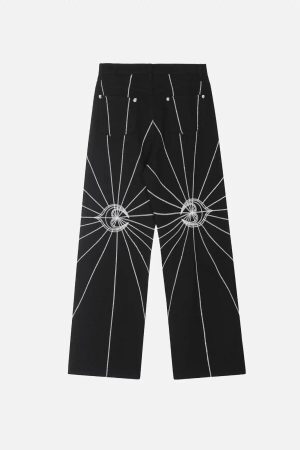 Concert Outfit Spider Web Topstitched Loose Jeans