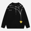 Concert Outfit Spider&Heart Knit Crew Neck Sweater