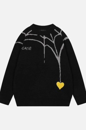 Concert Outfit Spider&Heart Knit Crew Neck Sweater