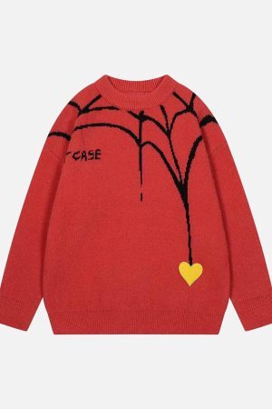 Concert Outfit Spider&Heart Knit Crew Neck Sweater