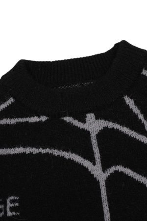 Concert Outfit Spider&Heart Knit Crew Neck Sweater