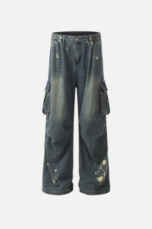 Concert Outfit Splash-Ink Washed Baggy Jeans