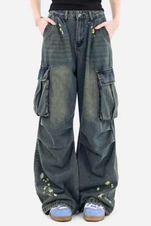 Concert Outfit Splash-Ink Washed Baggy Jeans