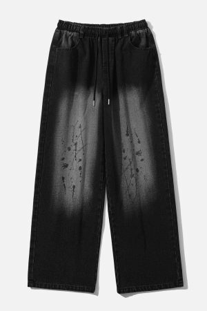 Concert Outfit Splash Ink Washed Loose Jeans