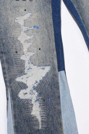 Concert Outfit Splashing Ink Micro Horn Deconstruction Stitching Jeans