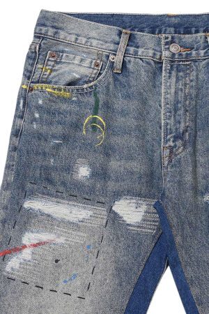 Concert Outfit Splashing Ink Micro Horn Deconstruction Stitching Jeans