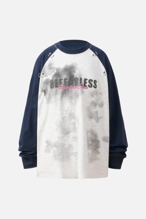 Concert Outfit Splatter Eyelet Studded Long Sleeve T-Shirt