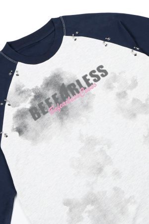 Concert Outfit Splatter Eyelet Studded Long Sleeve T-Shirt