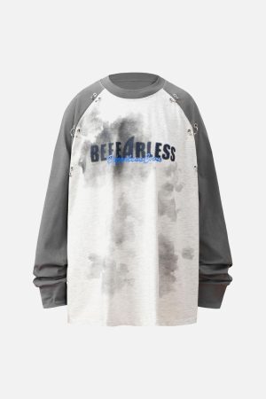 Concert Outfit Splatter Eyelet Studded Long Sleeve T-Shirt