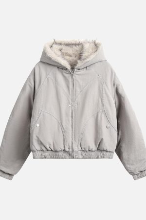 Concert Outfit Spliced Fur Hooded Quilted Jacket