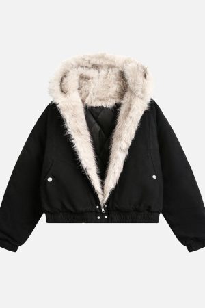 Concert Outfit Spliced Fur Hooded Quilted Jacket