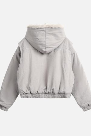 Concert Outfit Spliced Fur Hooded Quilted Jacket