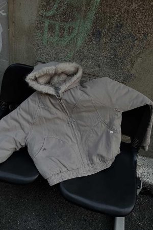 Concert Outfit Spliced Fur Hooded Quilted Jacket