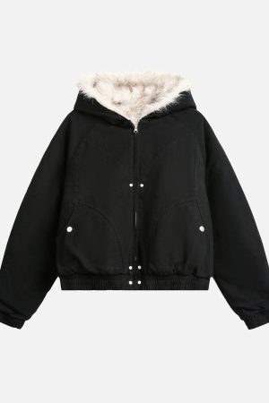 Concert Outfit Spliced Fur Hooded Quilted Jacket