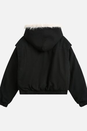 Concert Outfit Spliced Fur Hooded Quilted Jacket