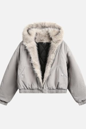 Concert Outfit Spliced Fur Hooded Quilted Jacket