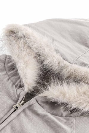 Concert Outfit Spliced Fur Hooded Quilted Jacket