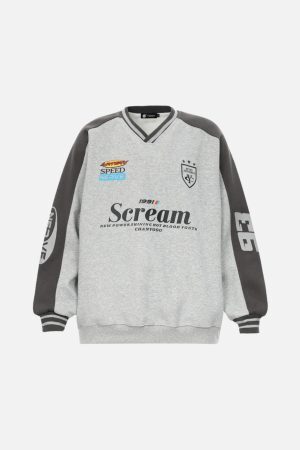 Concert Outfit Spliced Letter Print V-Neck Sweatshirt