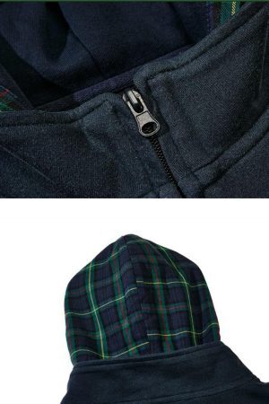 Concert Outfit Spliced Plaid Fake Two-Piece Hoodie