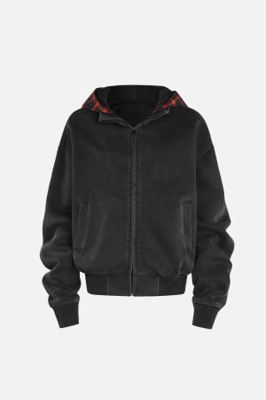 Concert Outfit Spliced Plaid Fake Two-Piece Hoodie