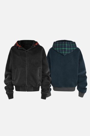 Concert Outfit Spliced Plaid Fake Two-Piece Hoodie