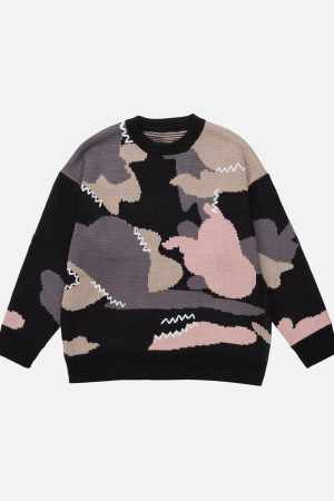 Concert Outfit Splicing Abstraction Graphic Sweater