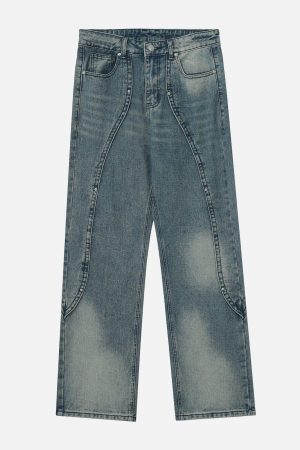Concert Outfit Splicing Water-Wash Jeans