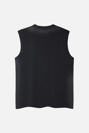 Concert Outfit Spray- Painted Letter Print Necklace Vest