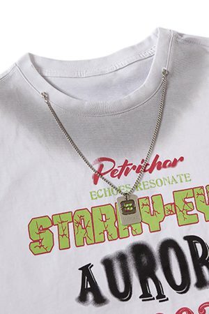 Concert Outfit Spray- Painted Letter Print Necklace Vest