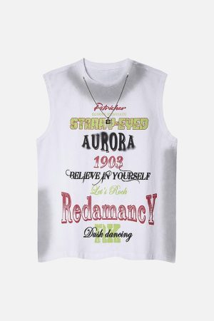 Concert Outfit Spray- Painted Letter Print Necklace Vest