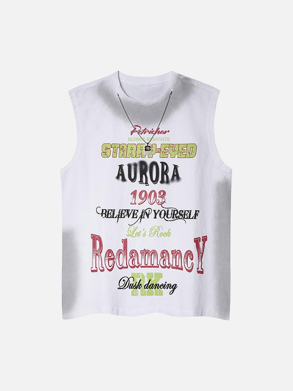 Concert Outfit Spray- Painted Letter Print Necklace Vest Concert Outfit Spray- Painted Letter Print Necklace Vest