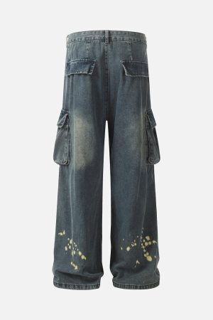 Concert Outfit Spray-Painted Reverse Pleated Cargo Jeans