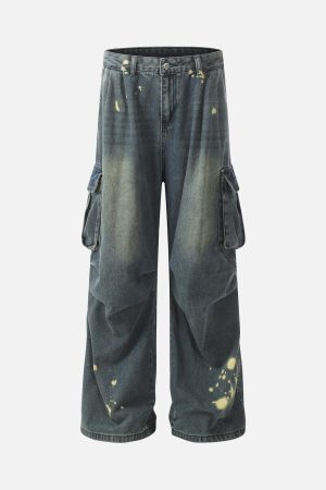Concert Outfit Spray-Painted Reverse Pleated Cargo Jeans