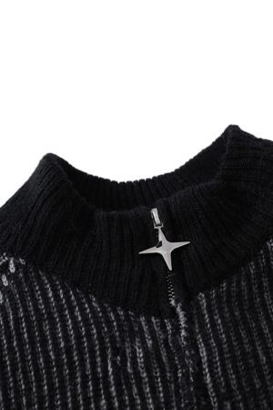 Concert Outfit Stand Collar Cardigan Zip Up Sweater