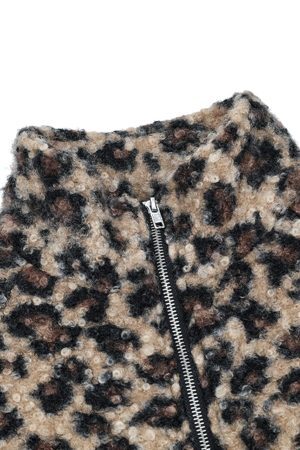 Concert Outfit Stand Collar Cheetah Print Fleece Jacket