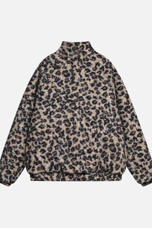Concert Outfit Stand Collar Cheetah Print Fleece Jacket
