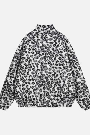 Concert Outfit Stand Collar Cheetah Print Fleece Jacket