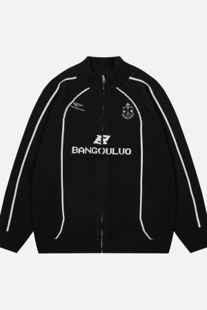 Concert Outfit Stand Collar Racing Zip-Up Cardigan