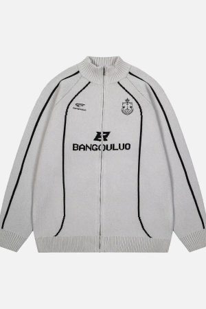 Concert Outfit Stand Collar Racing Zip-Up Cardigan