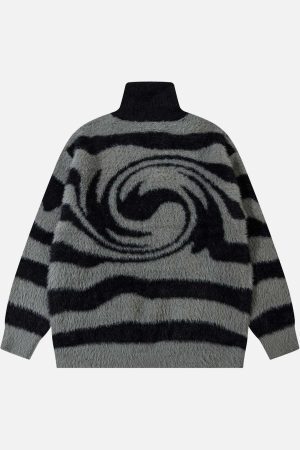 Concert Outfit Stand Collar Striped Zip Up Fleece Sweater