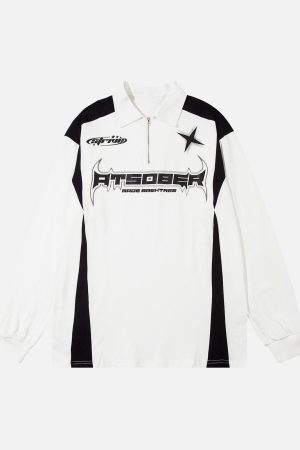 Concert Outfit Star Color-Blocking Long Sleeve Quarter Zipper Shirt