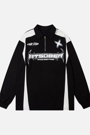 Concert Outfit Star Color-Blocking Long Sleeve Quarter Zipper Shirt