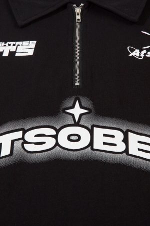 Concert Outfit Star Contrast Color Long Sleeve Quarter Zipper Shirt