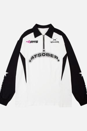 Concert Outfit Star Contrast Color Long Sleeve Quarter Zipper Shirt