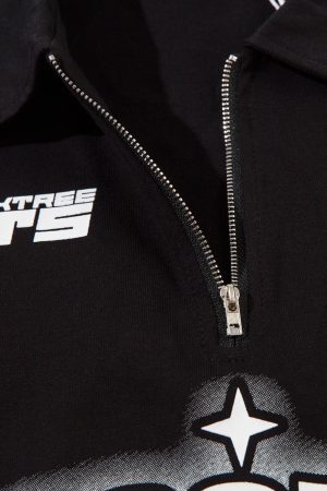 Concert Outfit Star Contrast Color Long Sleeve Quarter Zipper Shirt