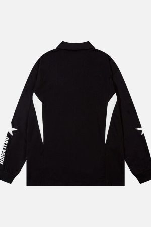 Concert Outfit Star Contrast Color Long Sleeve Quarter Zipper Shirt
